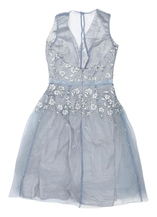 Chi Chi London Women's Blue Floral Embroidered Dress