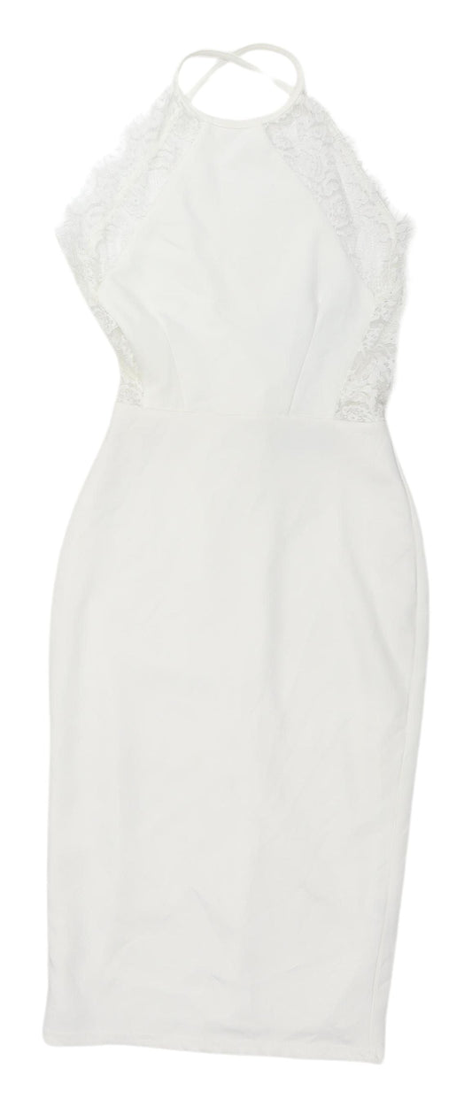 Additional front view of Missguided White Halter Midi Sheath Dress, size 4