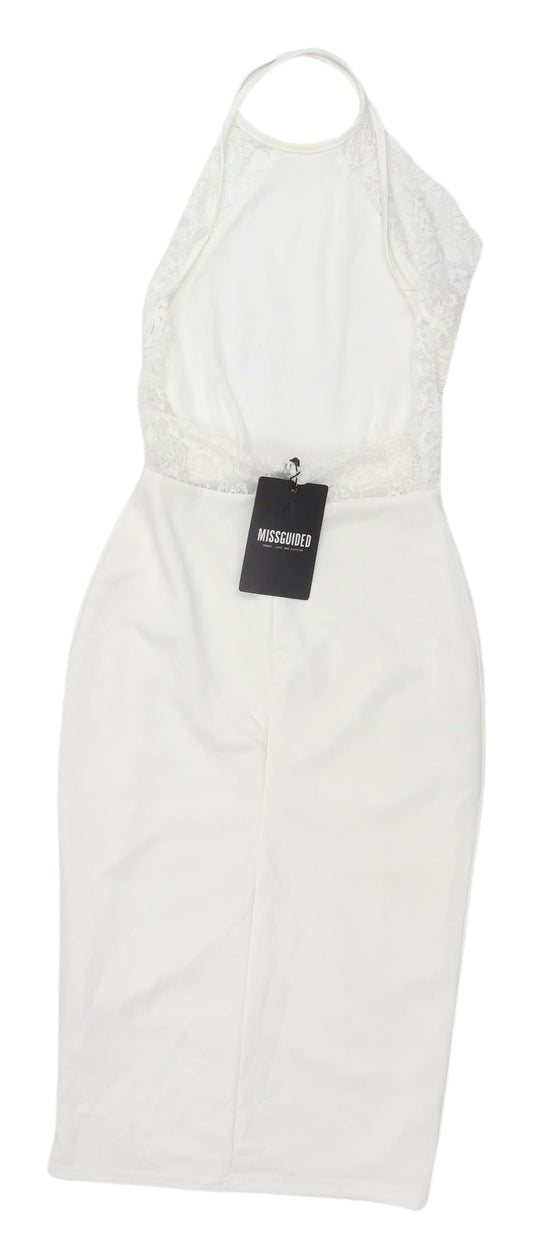 Missguided White Halter Midi Sheath Dress Size 4
