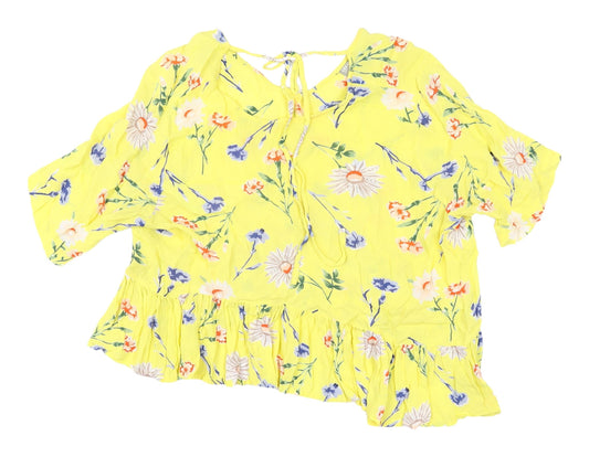 Additional front view of ASOS Women's Yellow Floral Tunic Blouse, size 18