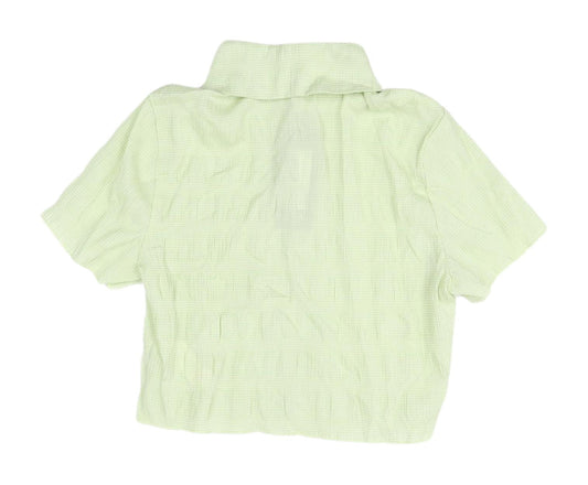 Nasty Gal Women's Cropped Green Button-Up Shirt, Size 4