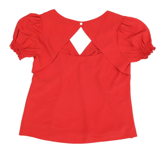 New Look Women's Red Blouse Size 14 Short Sleeve V-Neck