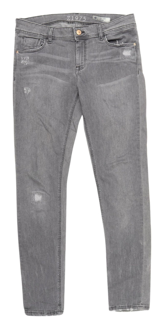 Zara Womens Grey Skinny Jeans Size 12 Distressed