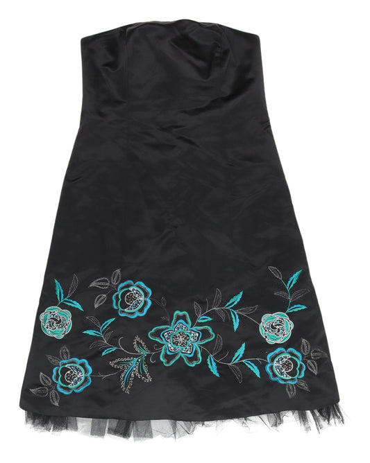 Debut Women's Black Floral Strapless A-Line Dress