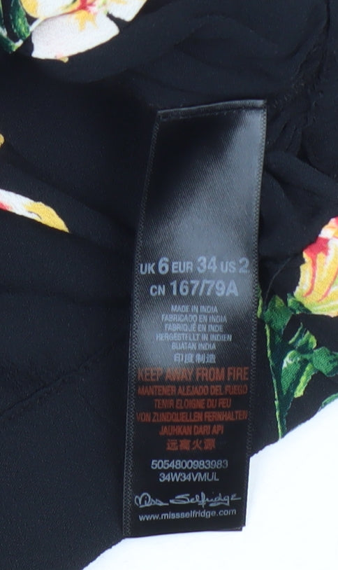 Miss Selfridge Women's Black Floral Cropped Top UK 6