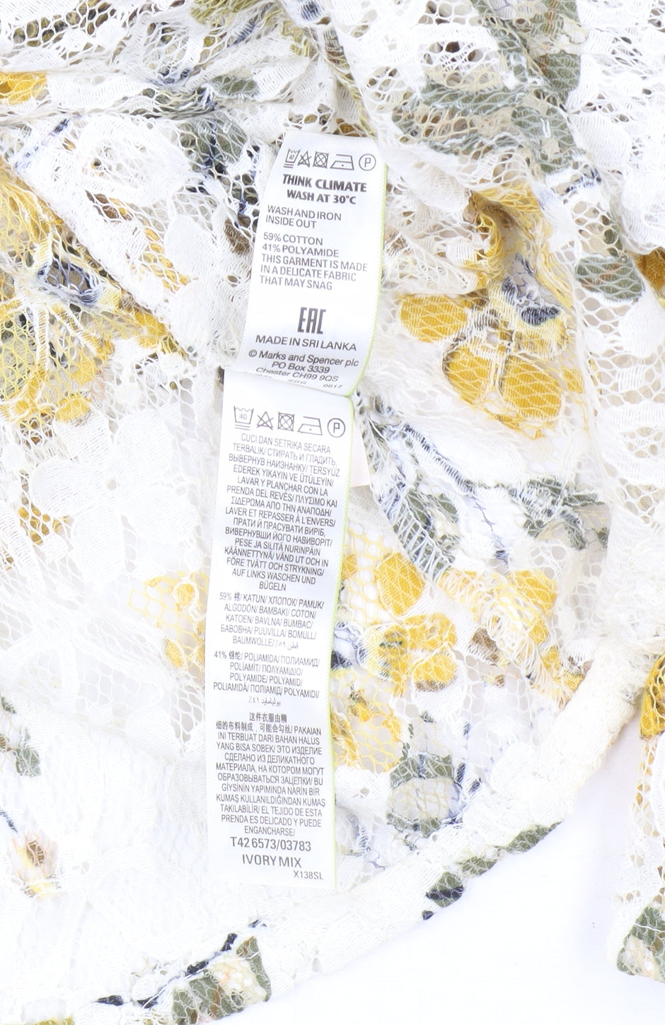 Marks & Spencer Floral Lace Dress, Size 14, Ivory