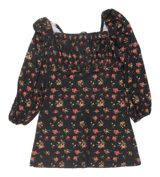Womens UK Size 8 Cameo Rose Black Tunic Blouse