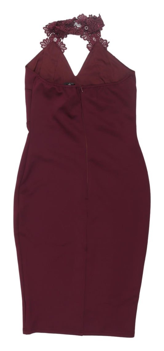 AX Paris Women's Red Lace Midi Bodycon Dress Size 10