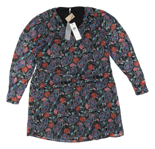 Additional front view of JDY Women's Black Paisley Long Sleeve Shift Dress S