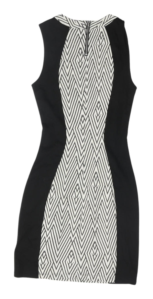 H&M Women's Black Bodycon Dress, Size 6, Geometric Pattern