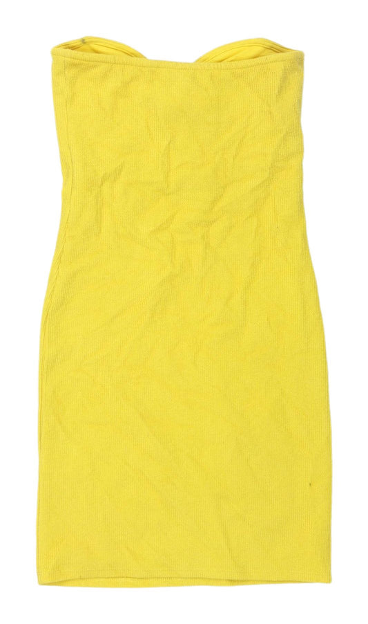 H&M Women's Yellow Bodycon Strapless Mini Dress XS