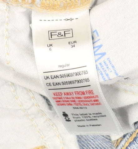 F&F Women's Blue Straight Distressed Jeans Size 6