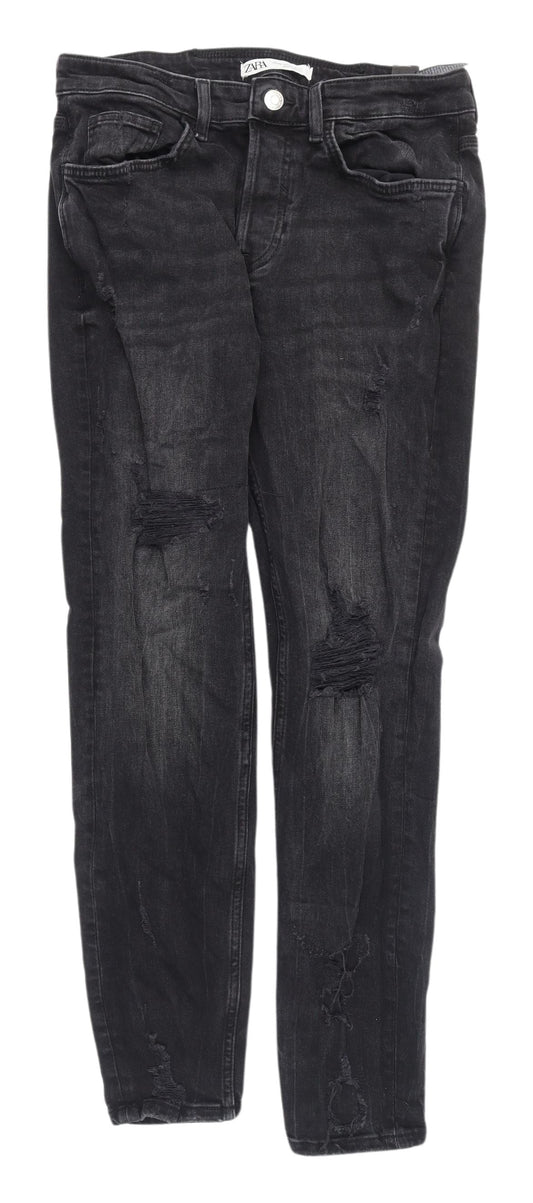 Zara Womens Black Skinny Distressed Jeans Size 12