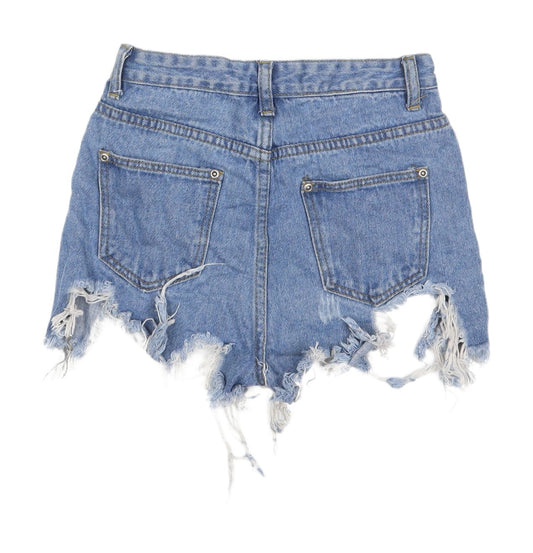 PrettyLittleThing Women's Blue Cut-Off Denim Shorts UK 4