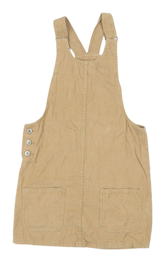 Additional front view of Denim Co. Beige Pinafore Dress, 100% Cotton, size 8