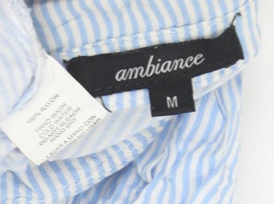Ambiance Women's M Blue Striped Cold Shoulder Shirt