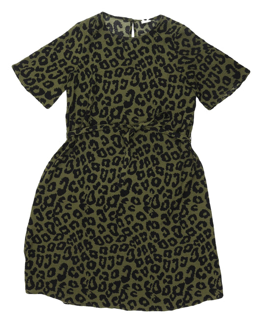 Additional front view of Jacqueline de Yong Women's Green Animal Print Dress, size 8