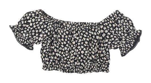 Miss Selfridge Petites Black Floral Cropped Blouse Size 8