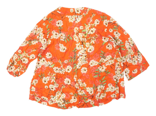 M&Co Women's Orange Floral Kimono Blouse Size 10