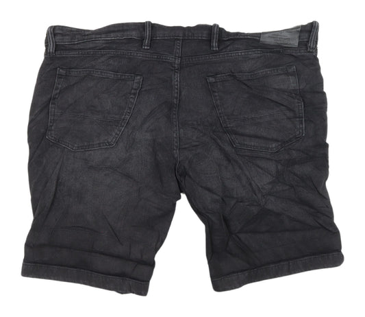 M&S Men's Black Chino Denim Shorts XL Regular Fit