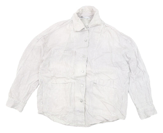 Zara Women's White Striped Cotton Jacket Size 16