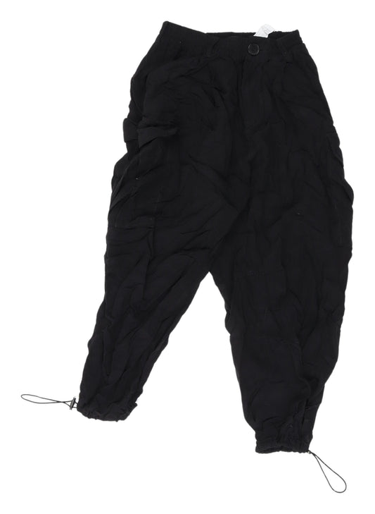 Womens UK Size XS Zara Relaxed Fit Cargo Black Trousers