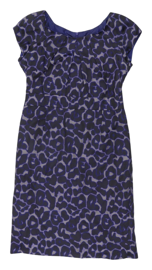 Additional front view of Kaliko Women's Blue Leopard Print Sheath Dress, size 14