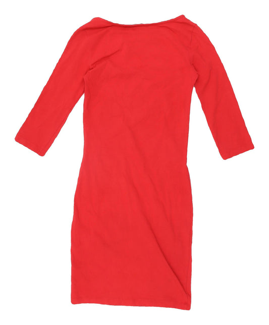 New Look Women's Red Bodycon Dress Size 8 Cotton