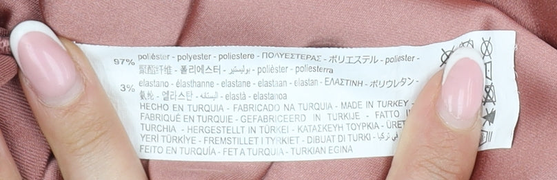 Bershka Women's Pink Satin Hooded Pullover Hoodie L