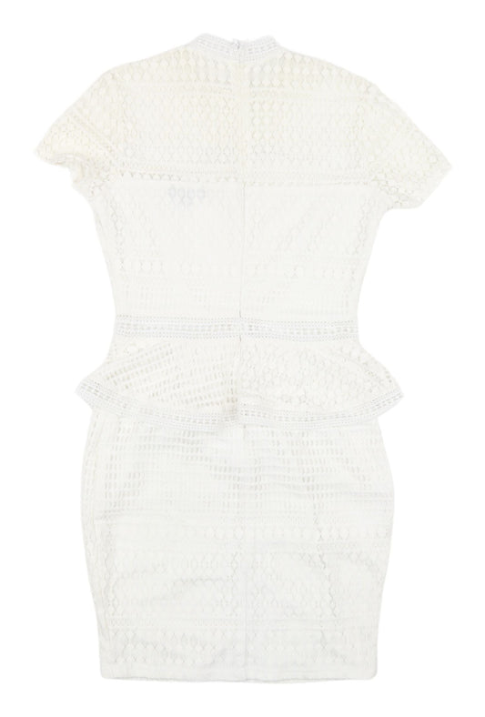 PrettyLittleThing White Peplum Lace Dress, Size 8, New