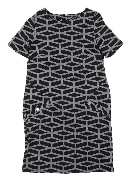 Additional front view of Wallis Women's Black Geometric Shift Dress, size 10