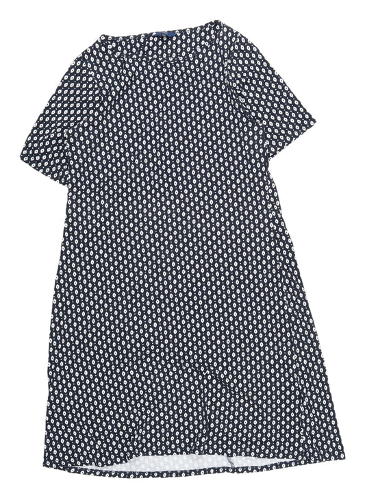 Additional front view of Cotton Traders Blue Geometric Shift Dress, size 12