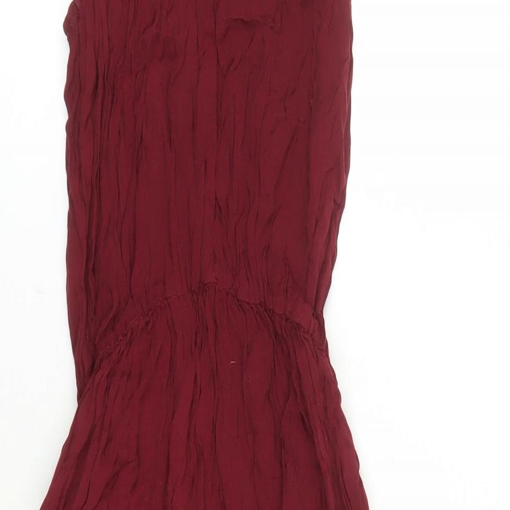 Miss Selfridge Womens Red Viscose A-Line Size 6 Round Neck Button