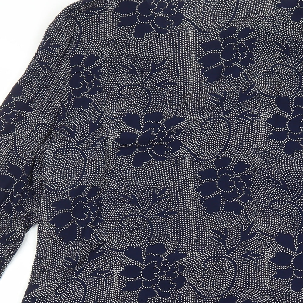 EAST Womens Blue Floral Viscose Basic Blouse Size 10 V-Neck