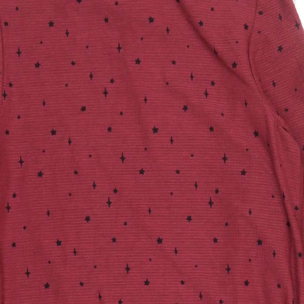 NEXT Womens Red Geometric Polyester A-Line Size 12 Mock Neck Pullover - Star Pattern