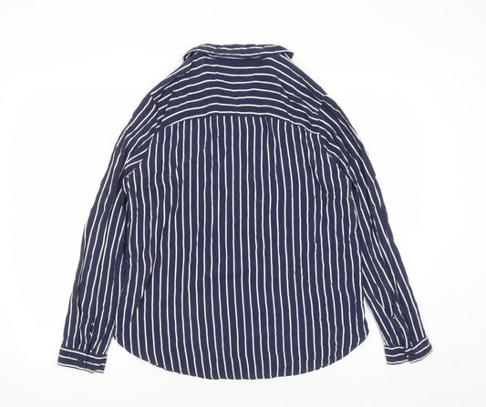 Divided by H&M Womens Blue Striped Viscose Basic Button-Up Size 10 Collared
