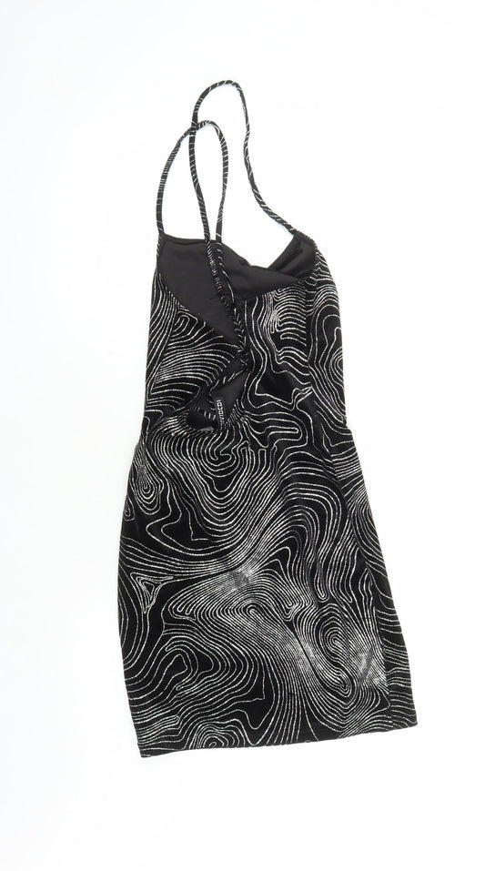 Divided by H&M Womens Black Geometric Polyester Bodycon Size S Cowl Neck Pullover - Glitter Effect