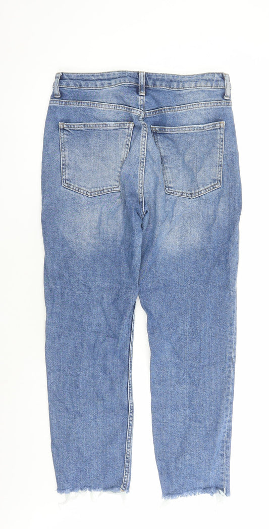 Topshop Womens Blue Cotton Straight Jeans Size 30 in L24 in Regular Zip - Raw Hems