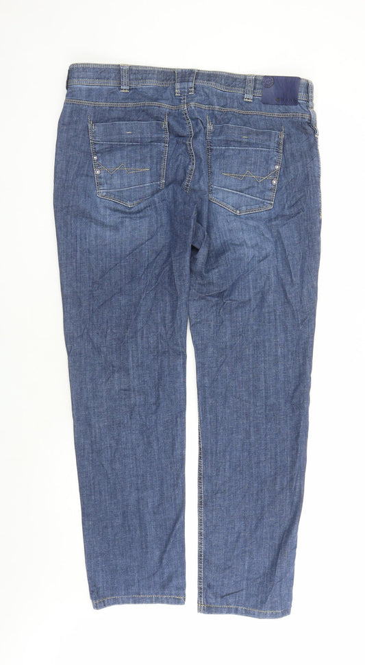 Beat Mens Blue Cotton Straight Jeans Size 38 in L30 in Regular Zip - Pockets