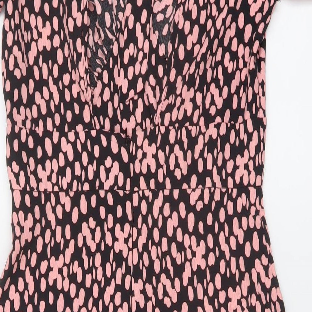 Miss Selfridge Womens Pink Geometric Polyester A-Line Size 6 V-Neck Tie