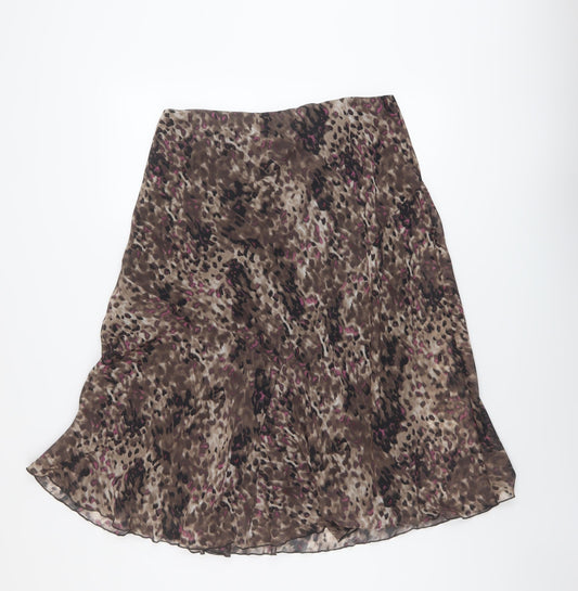 Marks and Spencer Womens Brown Geometric Polyester A-Line Skirt Size 14