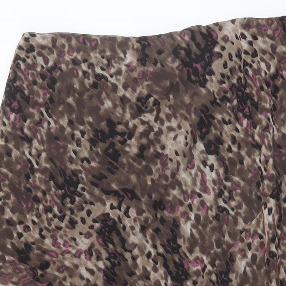 Marks and Spencer Womens Brown Geometric Polyester A-Line Skirt Size 14