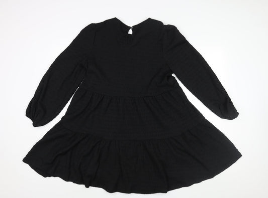 Michelle Keegan Womens Black Polyester A-Line Size 10 Round Neck Button - Smocked