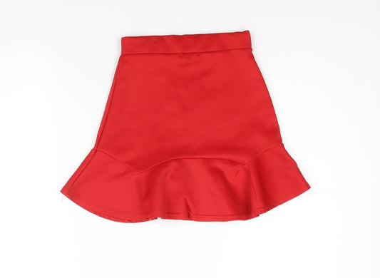PRETTYLITTLETHING Womens Red Polyester Mini Skirt Size 6 - Frill