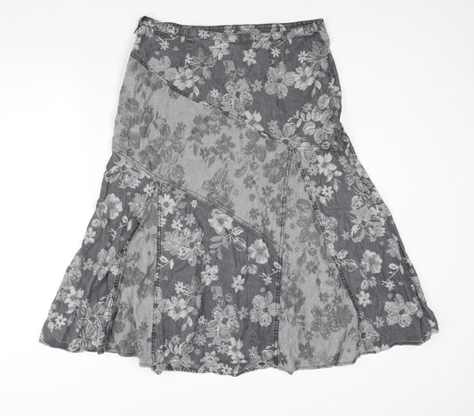 Marks and Spencer Womens Grey Floral Lyocell A-Line Skirt Size 16 Zip