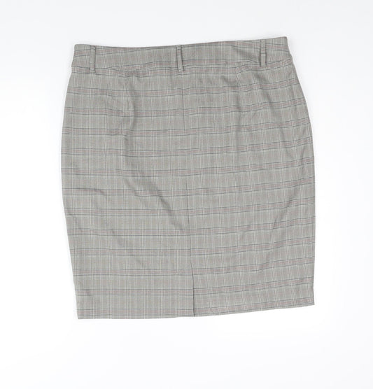 Marks and Spencer Womens Grey Check Polyester Straight & Pencil Skirt Size 18 Zip