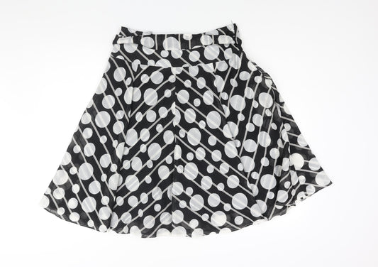 Debenhams Womens Black Polka Dot Polyester Flare Skirt Size 12 Zip - Belted