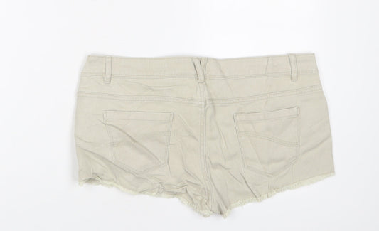 Denim & Co. Womens Beige Cotton Hot Pants Shorts Size 12 Regular Zip - Pockets