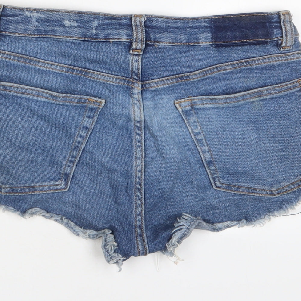 H&M Womens Blue Cotton Basic Shorts Size 8 Regular Zip