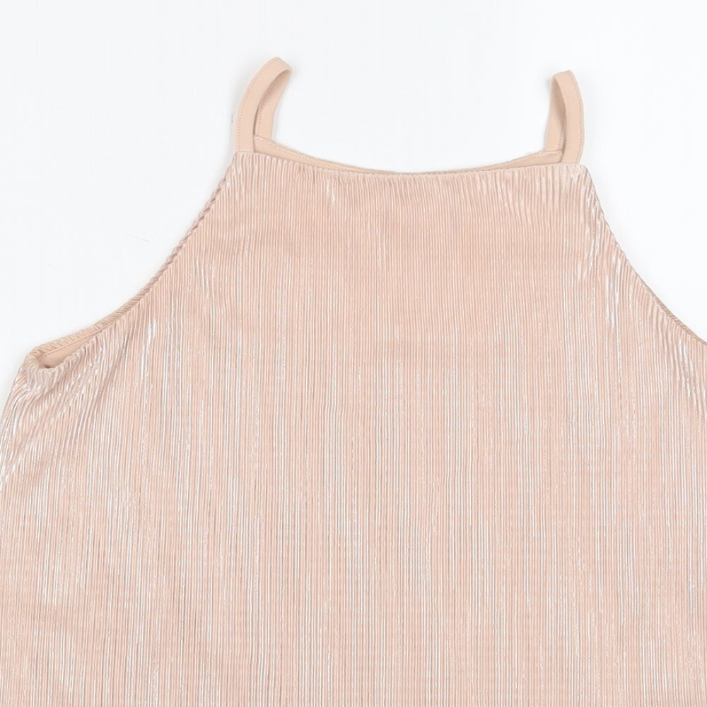New Look Girls Pink Polyester Camisole Tank Size 12 Years Square Neck Pullover - Pleated